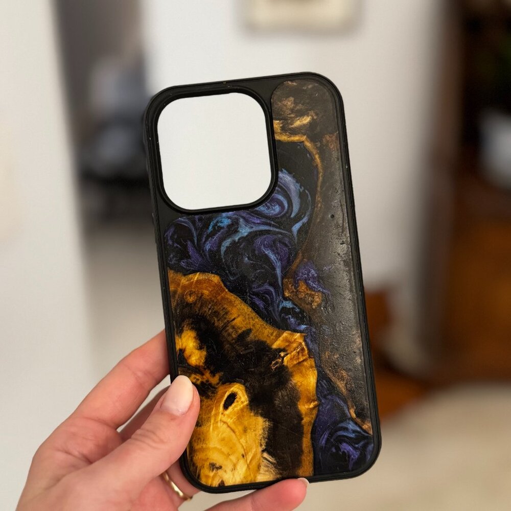 Carved Wood and Resin iPhone 15 Pro Phone Case